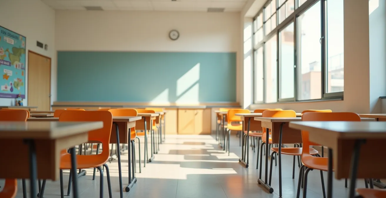 Aula escolar mostrando diversidad educativa bilingüe en una comunidad autónoma