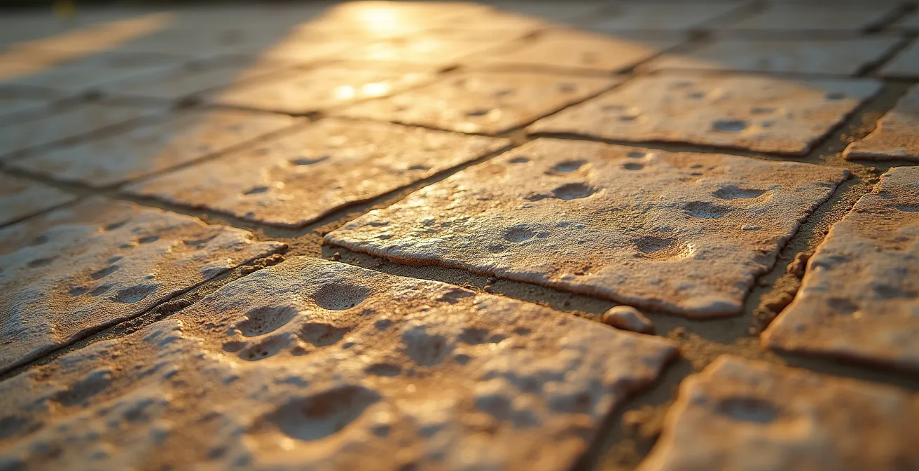Vista macro de textura de piedra caliza antigua con marcas del tiempo mostrando el detalle necesario en restauración patrimonial