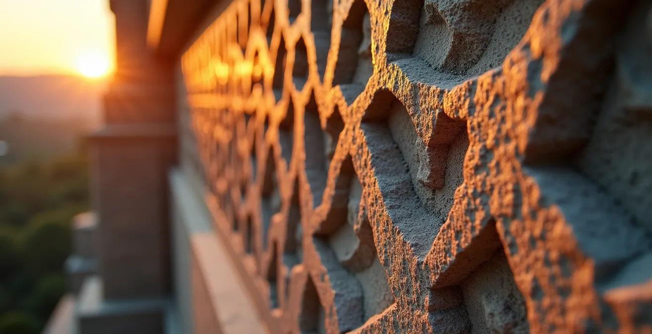 La Fachada de la Pasión bañada por la luz dorada del atardecer creando sombras dramáticas