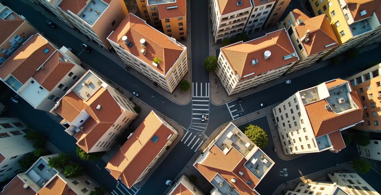 Vista aérea del Eixample de Barcelona mostrando el trazado de calles y la ubicación de edificios modernistas
